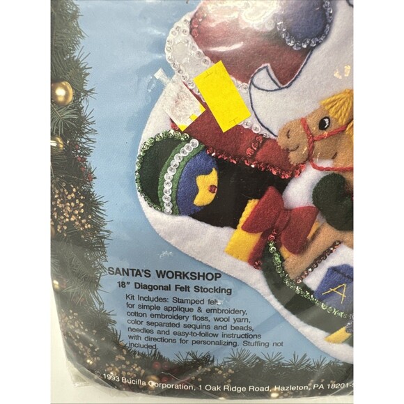 Santa's Workshop Christmas Stocking Felt Applique Kit Bucilla NIP 18 in NEW - Picture 2 of 3